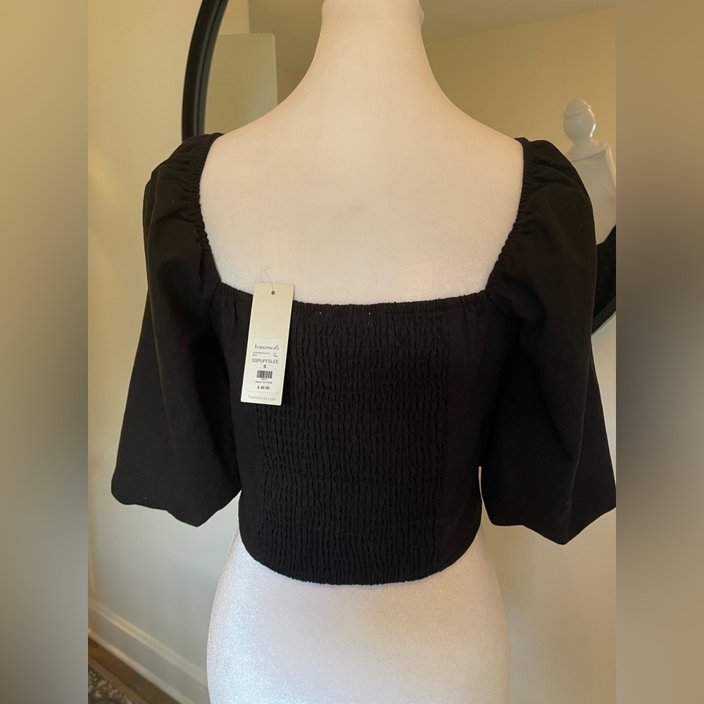 NWT Milly Linen Puff Sleeve Crop Top - Picture 7 of 8